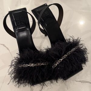 Givenchy Black Feathered Heels with Silver Accents